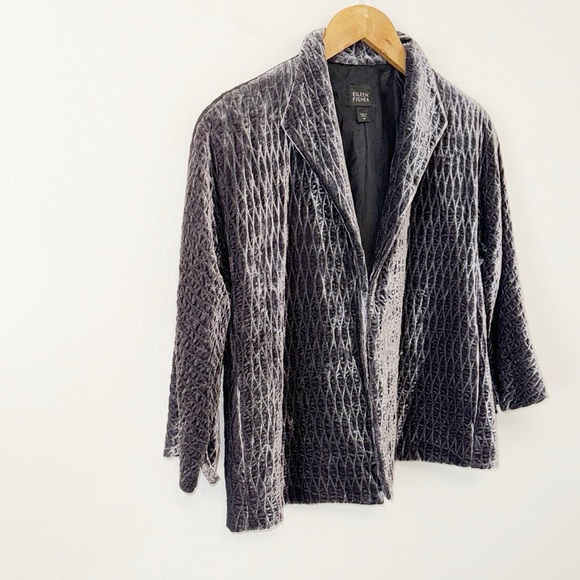 EILEEN FISHER Velvet Quilted Lattice Jacket Silk Blend Like New! Size XS - Picture 2 of 8